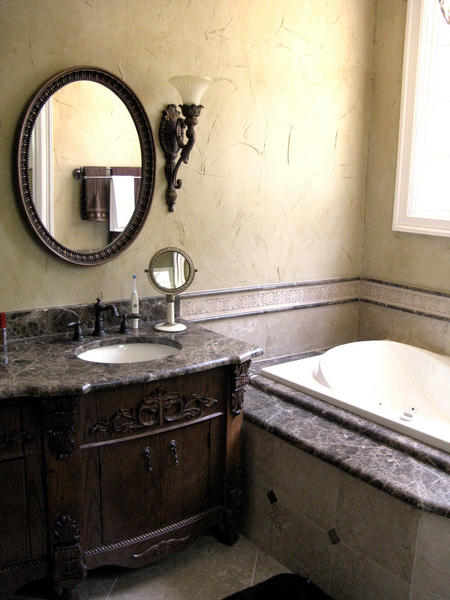 Bathroom remodel w/ custom cabinetry & Tuscan faux wall finish